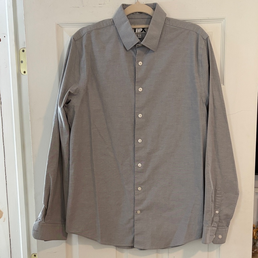 Express 1MX Fitted Men's Gray Button-Up Shirt